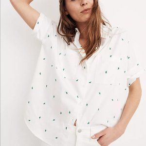 Madewell | Embroidered Cactus Courier Button Shirt, White, Size XS